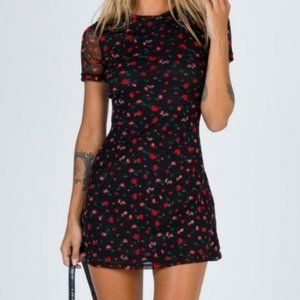 Princess Polly Black Dione Red Floral Mesh A-line Mini Slip Dress 4US